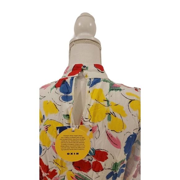RIXO White Floral Mock Neck Maxi Dress Size 8 Midi length hard to find dress - Picture 6 of 10